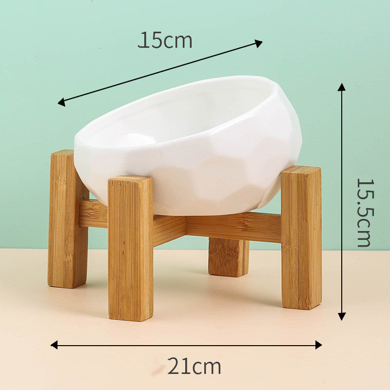 Ceramic Pet Bowl with Wood Stand
