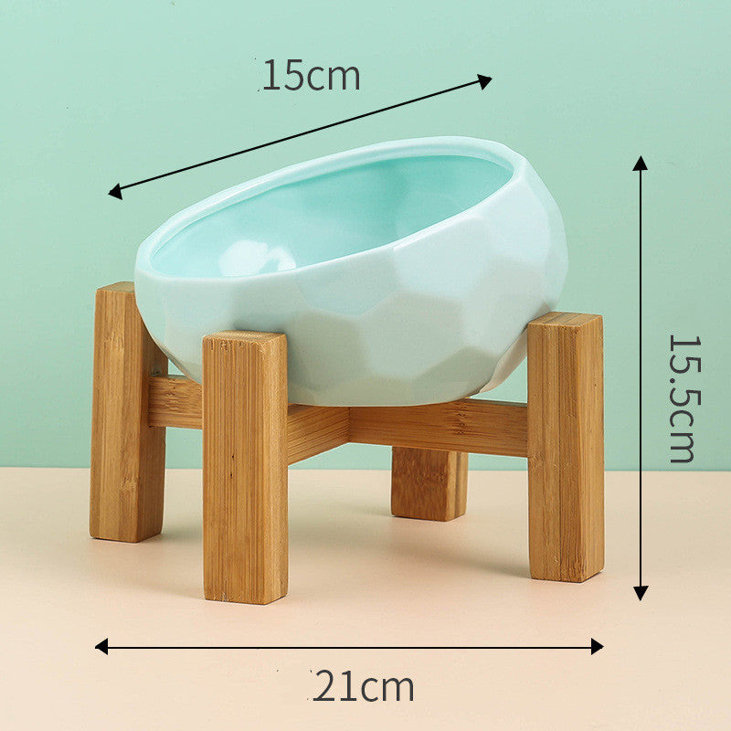 Ceramic Pet Bowl with Wood Stand