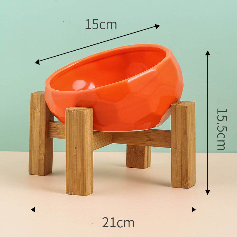 Ceramic Pet Bowl with Wood Stand