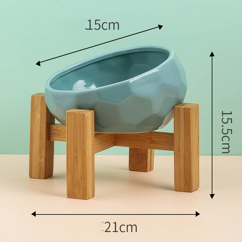Ceramic Pet Bowl with Wood Stand