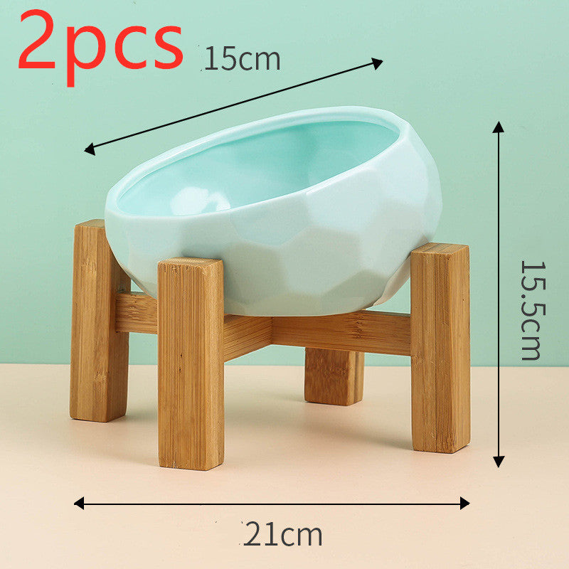 Ceramic Pet Bowl with Wood Stand