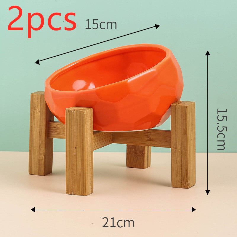 Ceramic Pet Bowl with Wood Stand