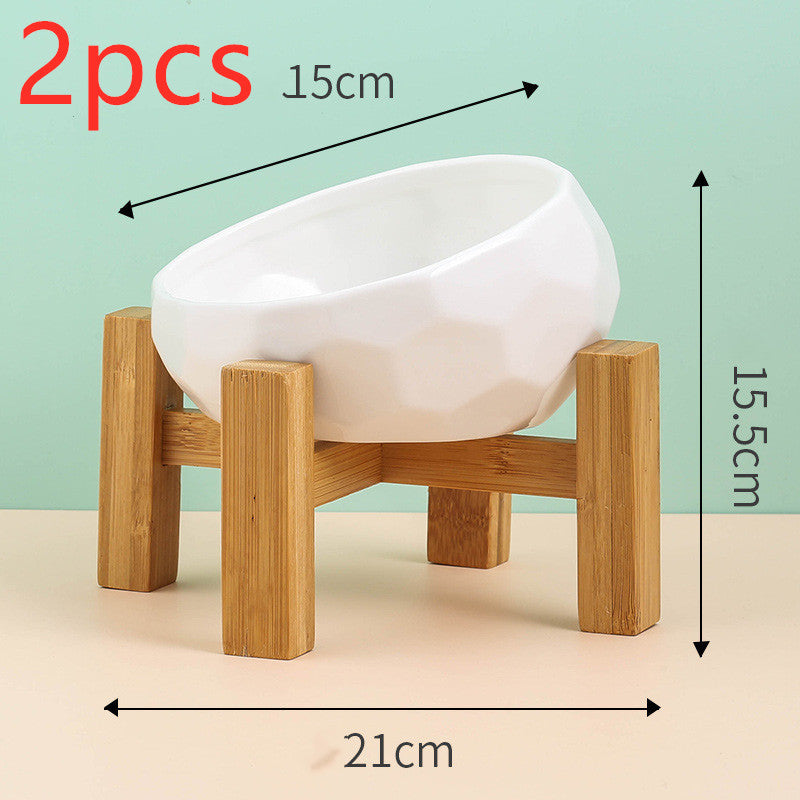 Ceramic Pet Bowl with Wood Stand