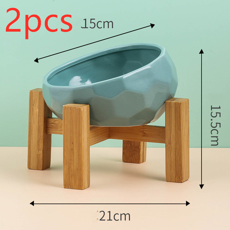 Ceramic Pet Bowl with Wood Stand