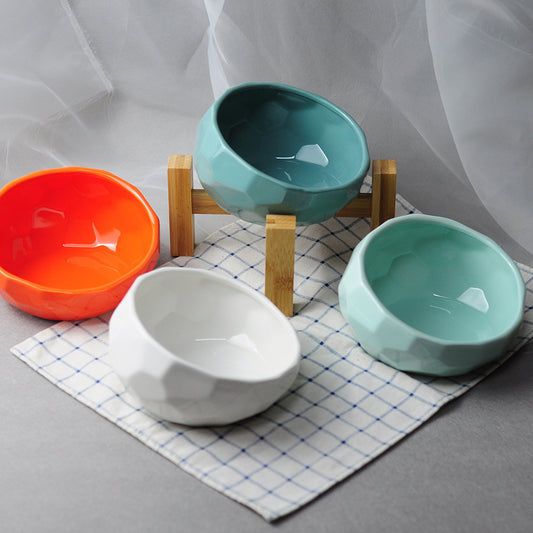 Ceramic Pet Bowl with Wood Stand