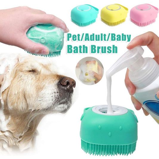 Silicone Dog Bath Brush 2-in-1 Grooming & Shampoo Dispenser